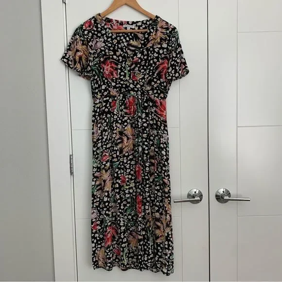 Patrons Of Peace Dresses | Patrons Of Peace Black Floral Maxi Button Down Wrap Dress Size Small | Color: Black | Size: S | Ahimsams's Closet